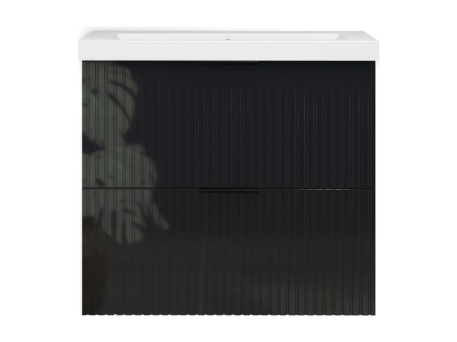 Meuble de salle de bain suspendu Strié Brillant 60cm avec simple vasque + 2 tiroirs, Noir