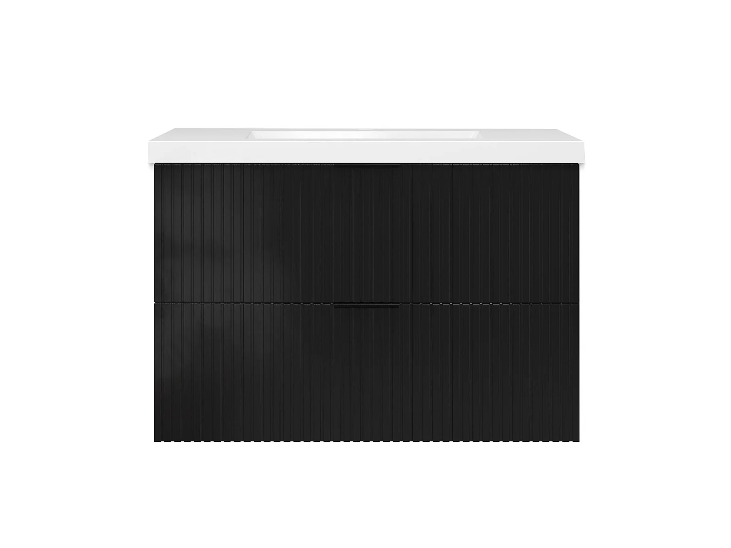Meuble de salle de bain suspendu Strié Brillant 80cm avec simple vasque + 2 tiroirs, Noir