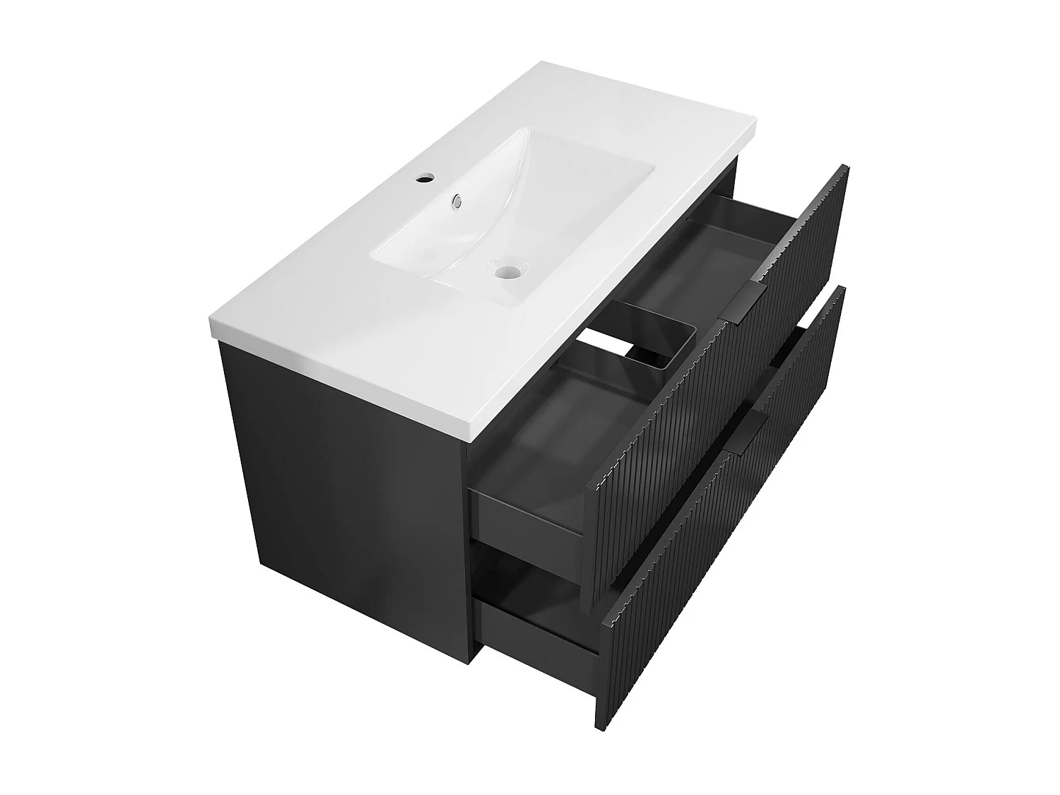 Meuble de salle de bain suspendu Strié Brillant 100cm avec simple vasque + 2 tiroirs, Anthracite