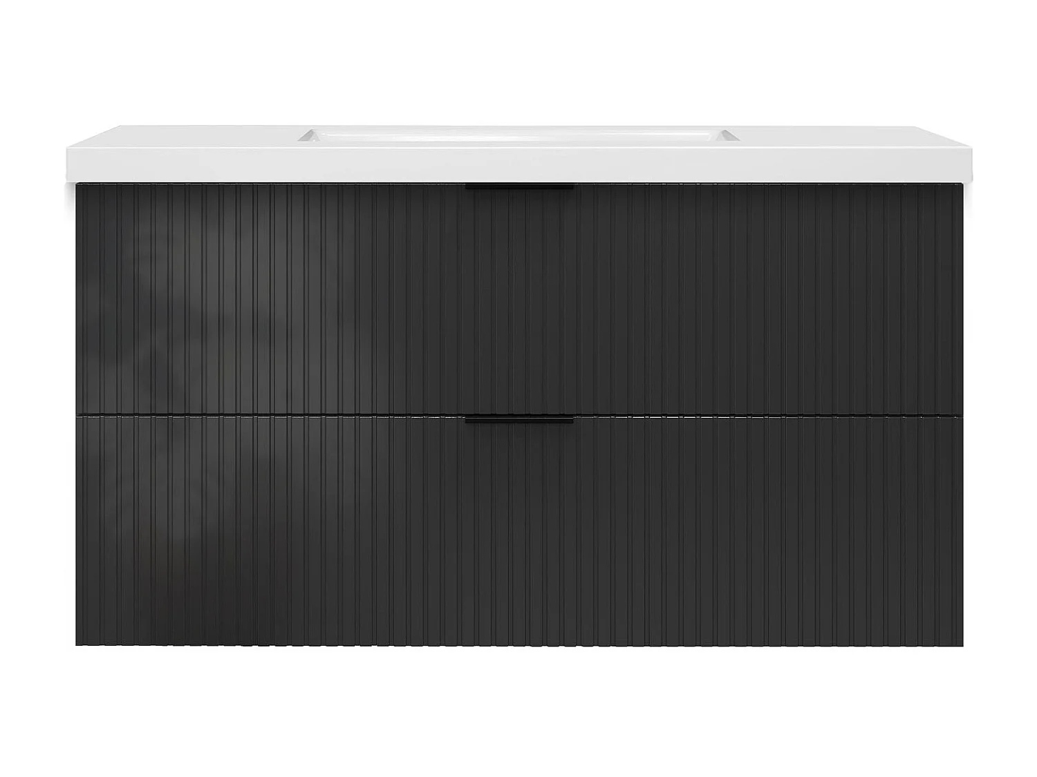 Meuble de salle de bain suspendu Strié Brillant 100cm avec simple vasque + 2 tiroirs, Anthracite