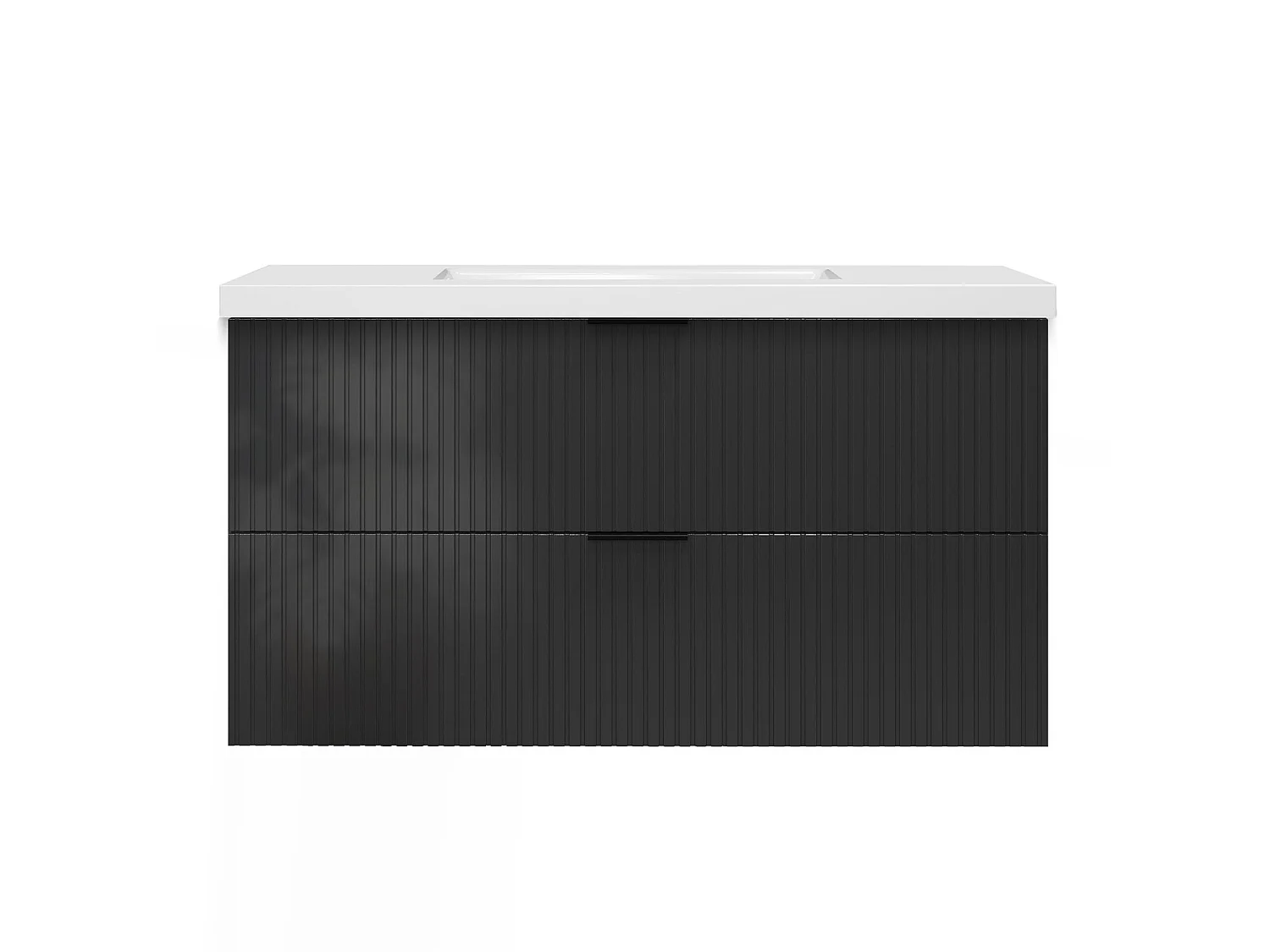 Meuble de salle de bain suspendu Strié Brillant 100cm avec simple vasque + 2 tiroirs, Anthracite