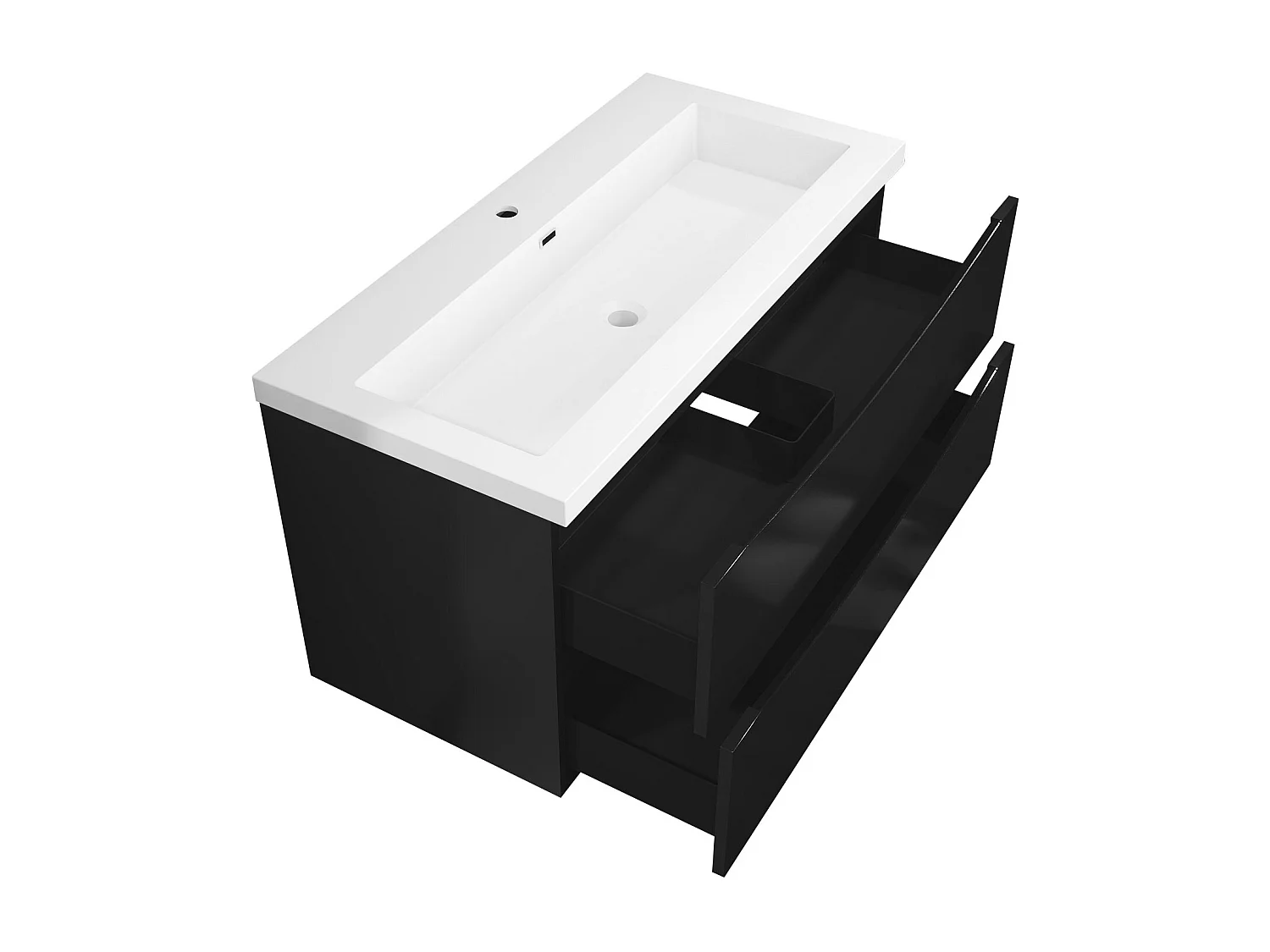 Meuble de salle de bain suspendu Brillant 100cm avec simple lavabo + 2 tiroirs, Noir