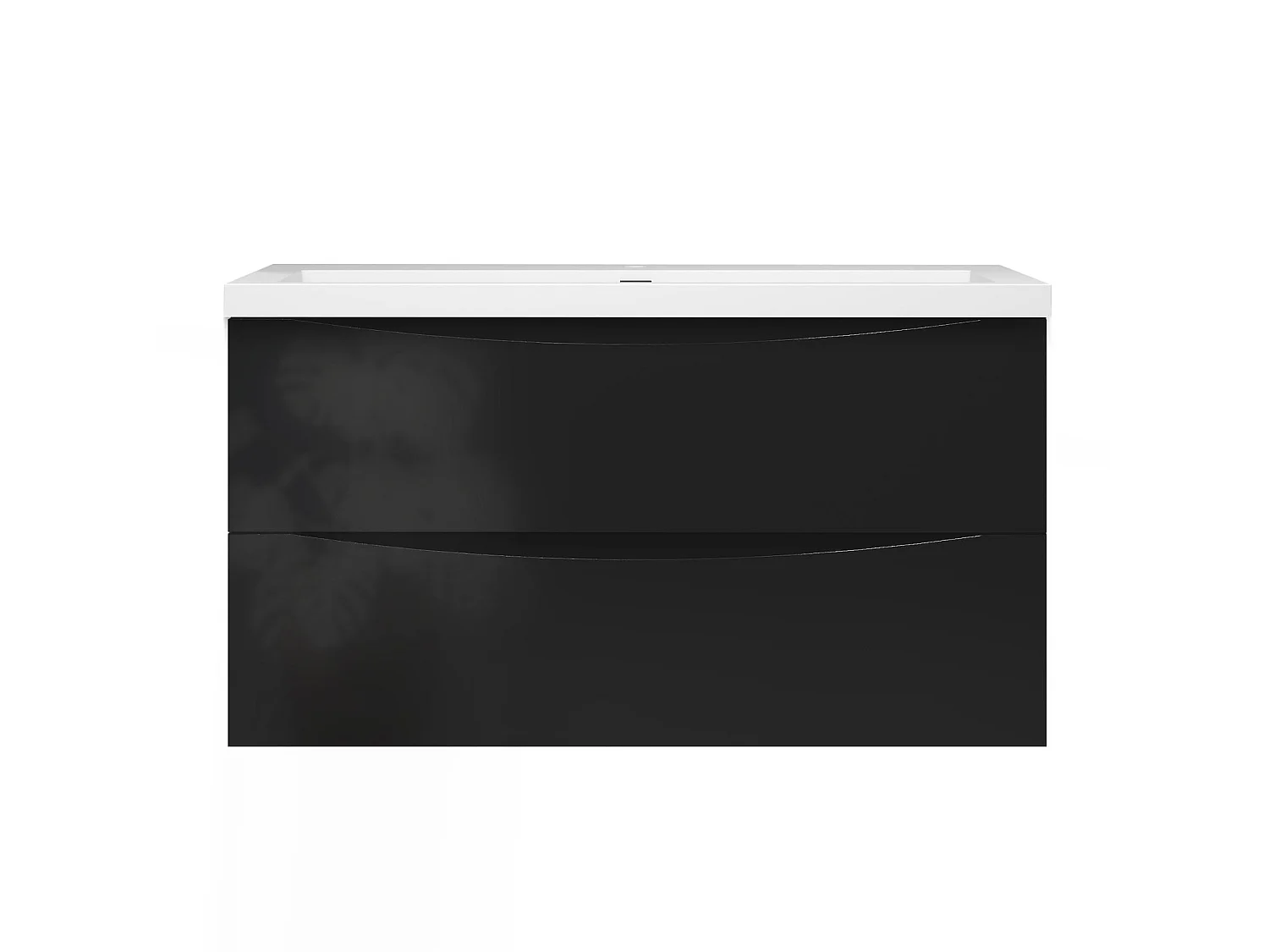Meuble de salle de bain suspendu Brillant 100cm avec simple lavabo + 2 tiroirs, Noir