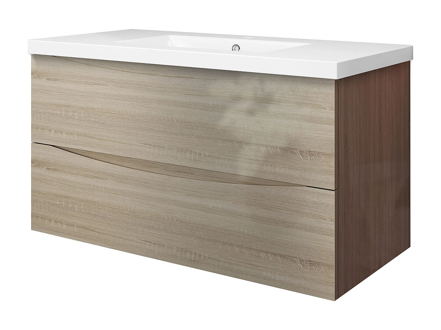 Meuble de salle de bain suspendu Brillant 100cm avec simple vasque + 2 tiroirs, Chêne