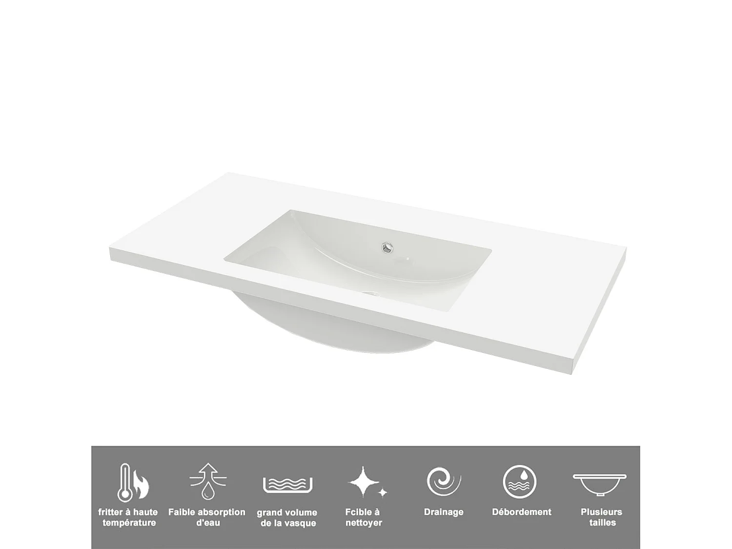 Meuble de salle de bain Strié Brillant, Meuble de sol 100cm avec simple vasque + 3 tiroirs, Chêne