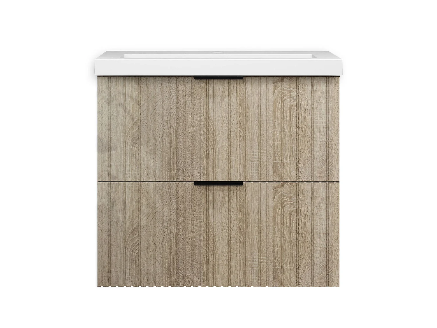 Meuble de salle de bain suspendu Strié Brillant 60cm avec simple lavabo + 2 tiroirs, Chêne