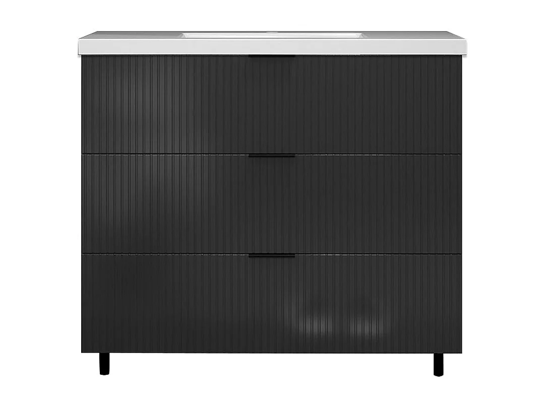 Meuble de salle de bain Strié Brillant, Meuble de sol 100cm avec simple vasque + 3 tiroirs, Anthracite