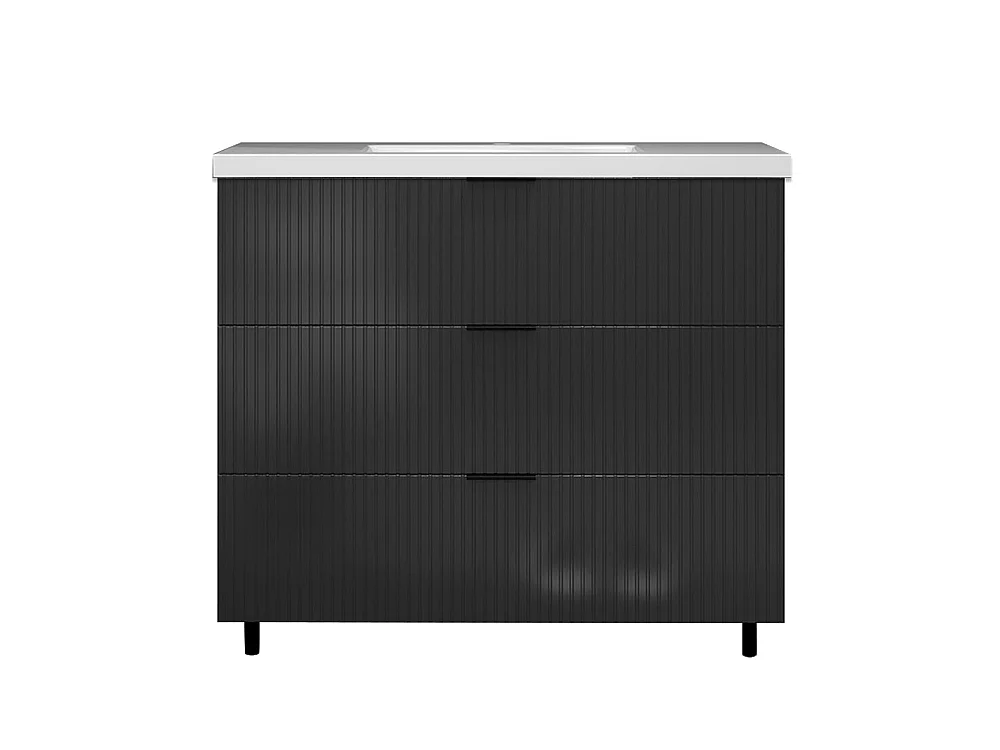 Meuble de salle de bain Strié Brillant, Meuble de sol 100cm avec simple vasque + 3 tiroirs, Anthracite