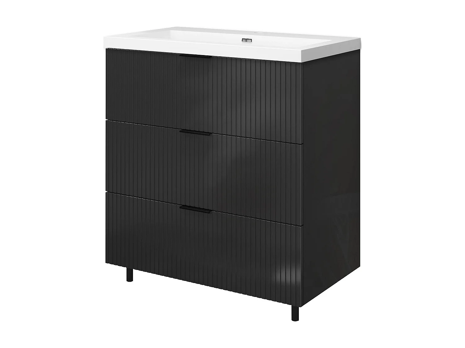 Meuble de salle de bain Strié Brillant, Meuble de sol 80cm avec simple lavabo + 3 tiroirs, Anthracite