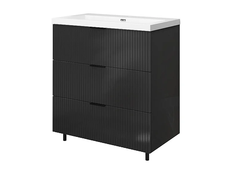 Meuble de salle de bain Strié Brillant, Meuble de sol 80cm avec simple lavabo + 3 tiroirs, Anthracite