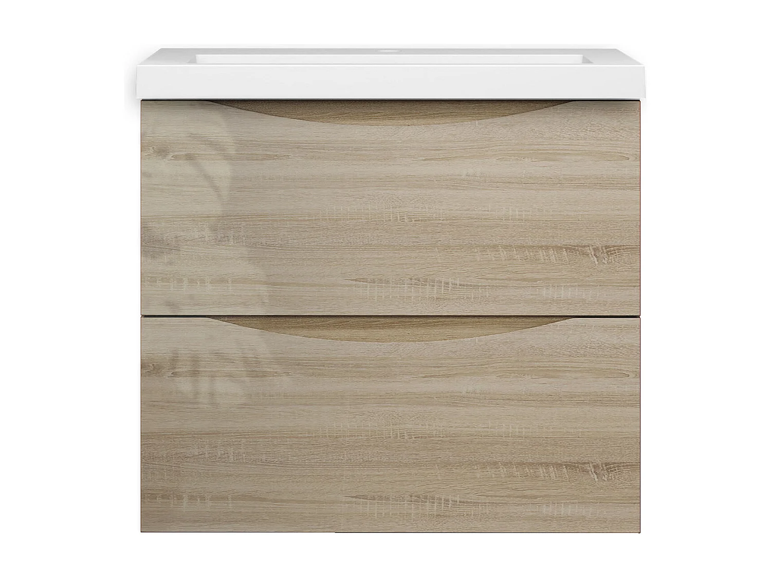 Meuble de salle de bain suspendu Brillant 60cm avec simple lavabo + 2 tiroirs, Chêne