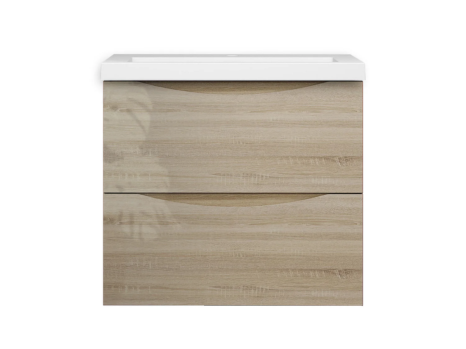 Meuble de salle de bain suspendu Brillant 60cm avec simple lavabo + 2 tiroirs, Chêne