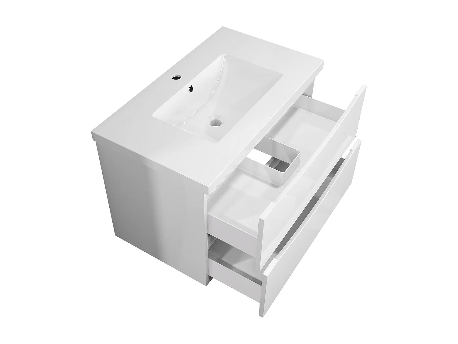 Meuble de salle de bain suspendu Brillant 80cm avec simple vasque + 2 tiroirs, Blanc