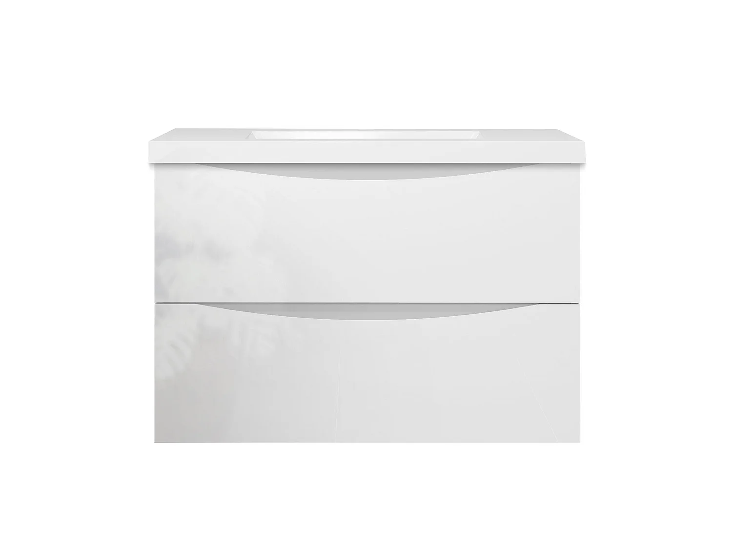 Meuble de salle de bain suspendu Brillant 80cm avec simple vasque + 2 tiroirs, Blanc