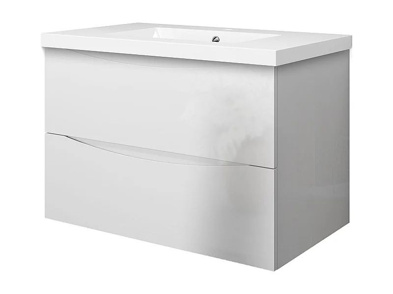 Meuble de salle de bain suspendu Brillant 80cm avec simple vasque + 2 tiroirs, Blanc