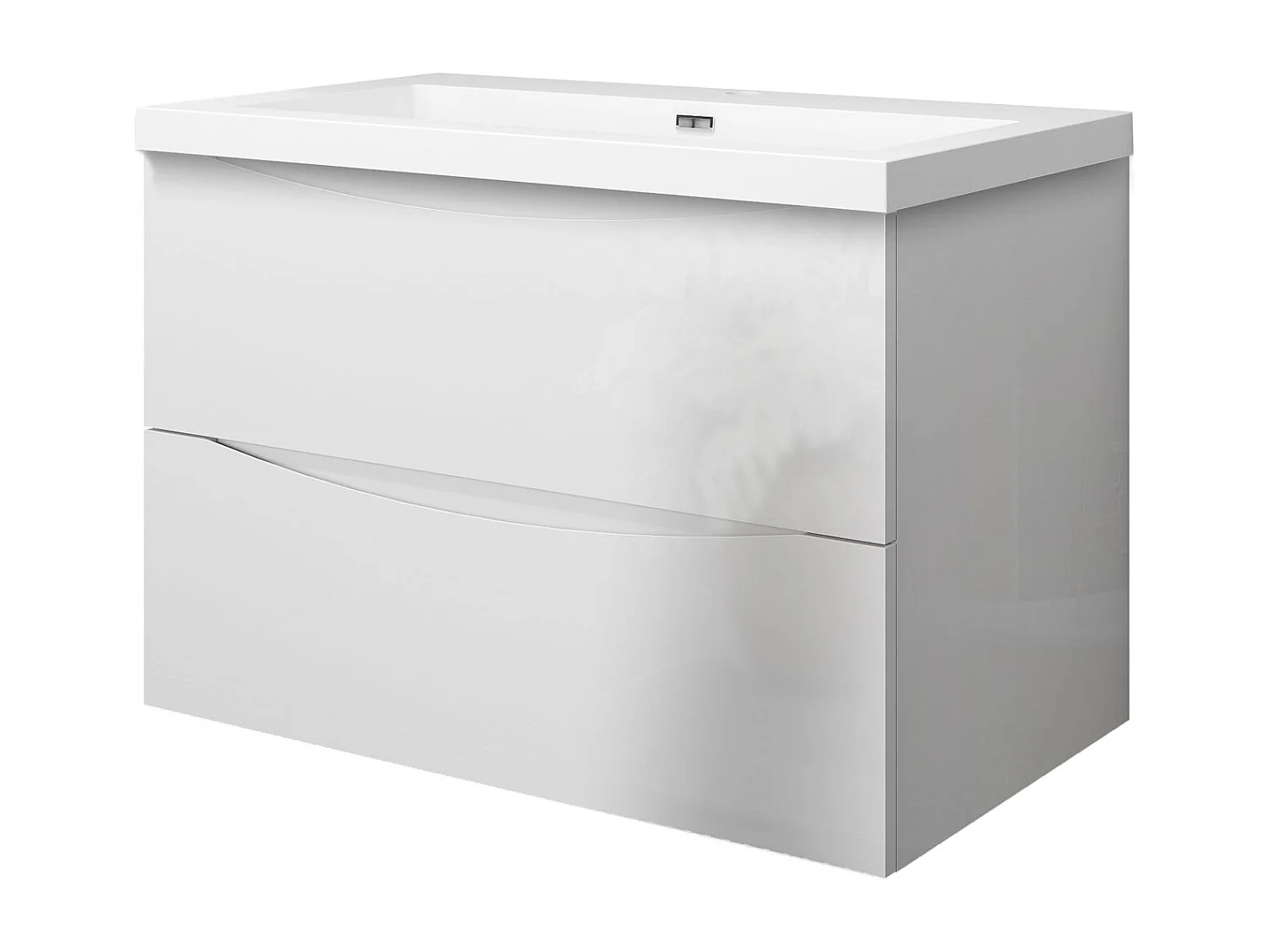 Meuble de salle de bain suspendu Brillant 80cm avec simple lavabo + 2 tiroirs, Blanc
