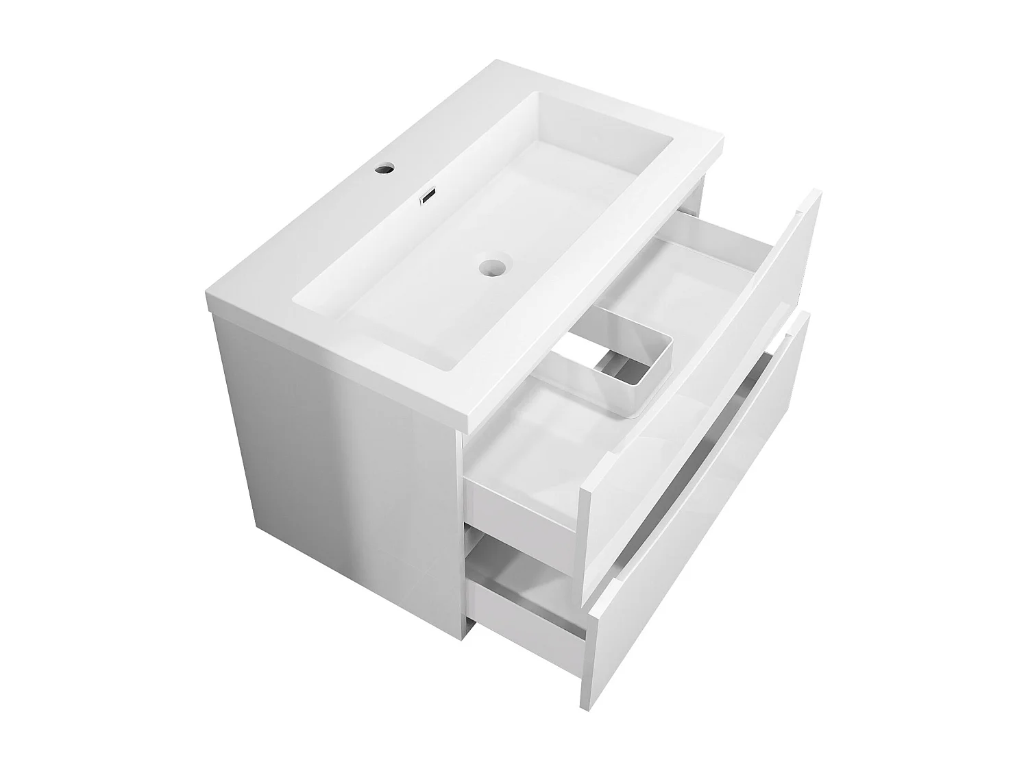 Meuble de salle de bain suspendu Brillant 80cm avec simple lavabo + 2 tiroirs, Blanc