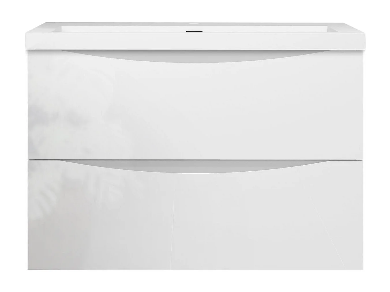 Meuble de salle de bain suspendu Brillant 80cm avec simple lavabo + 2 tiroirs, Blanc