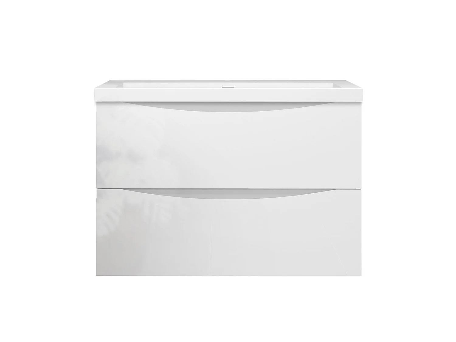 Meuble de salle de bain suspendu Brillant 80cm avec simple lavabo + 2 tiroirs, Blanc