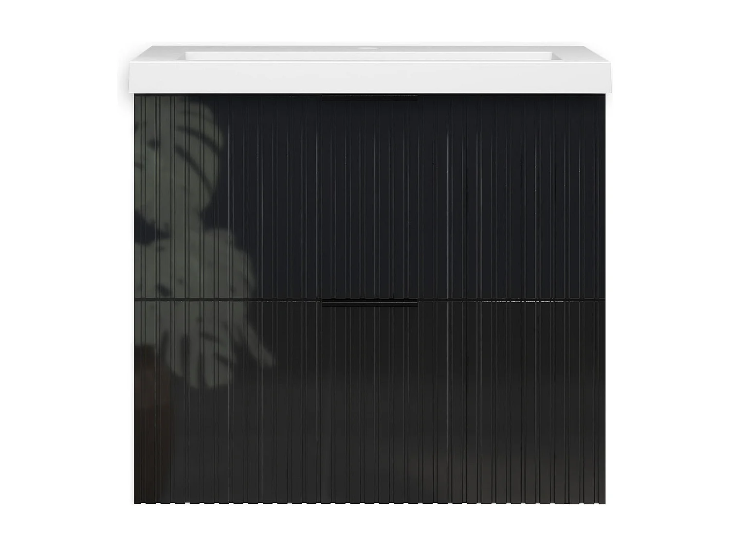 Meuble de salle de bain suspendu Strié Brillant 60cm avec simple lavabo + 2 tiroirs, Noir