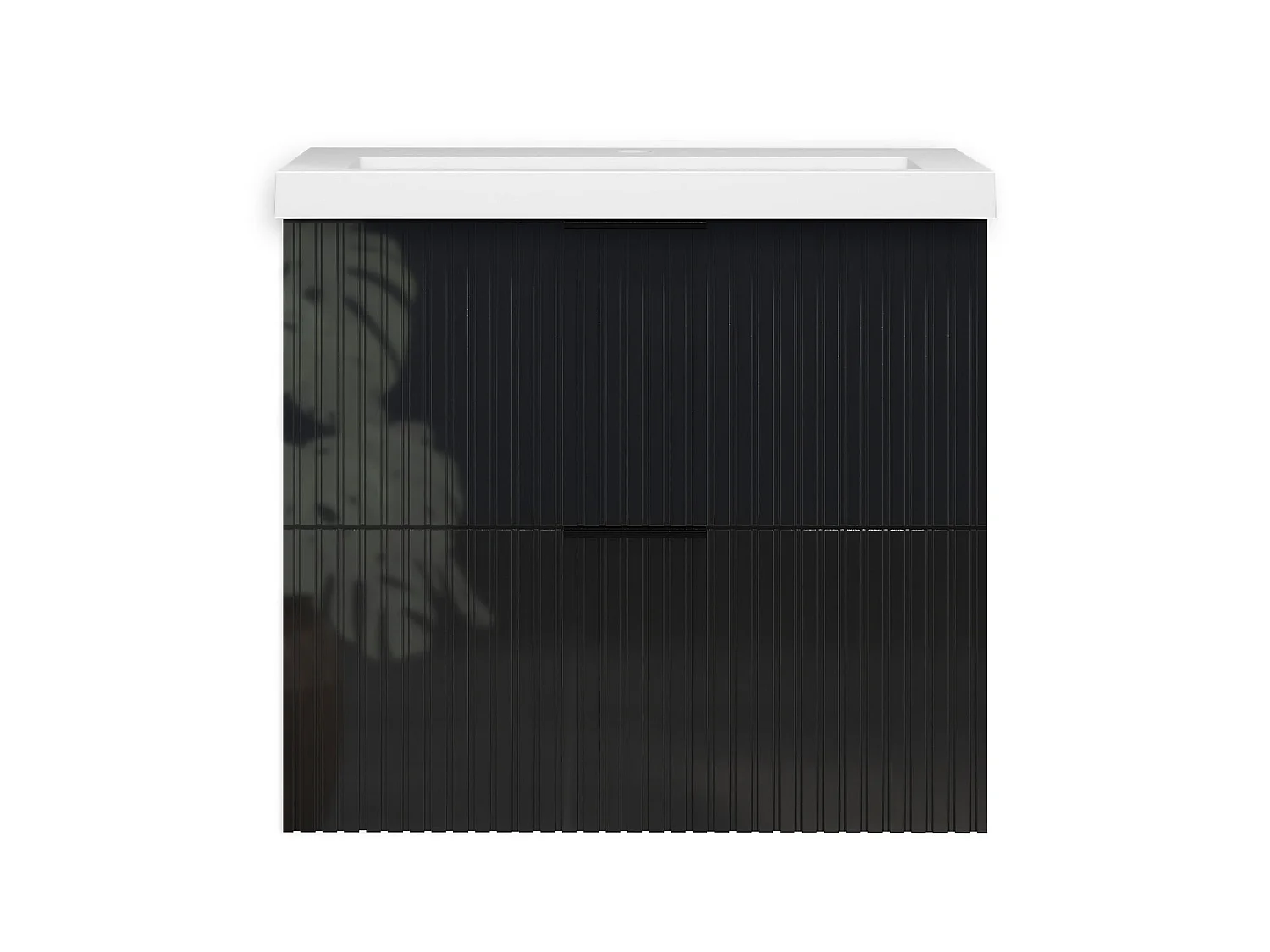 Meuble de salle de bain suspendu Strié Brillant 60cm avec simple lavabo + 2 tiroirs, Noir