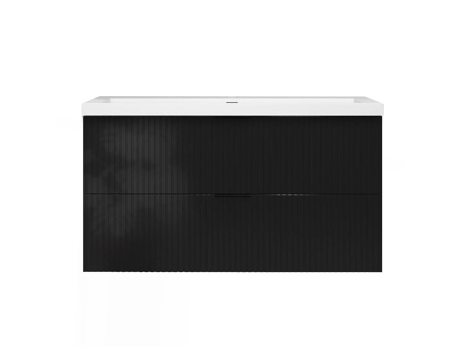 Meuble de salle de bain suspendu Strié Brillant 100cm avec simple lavabo + 2 tiroirs, Noir
