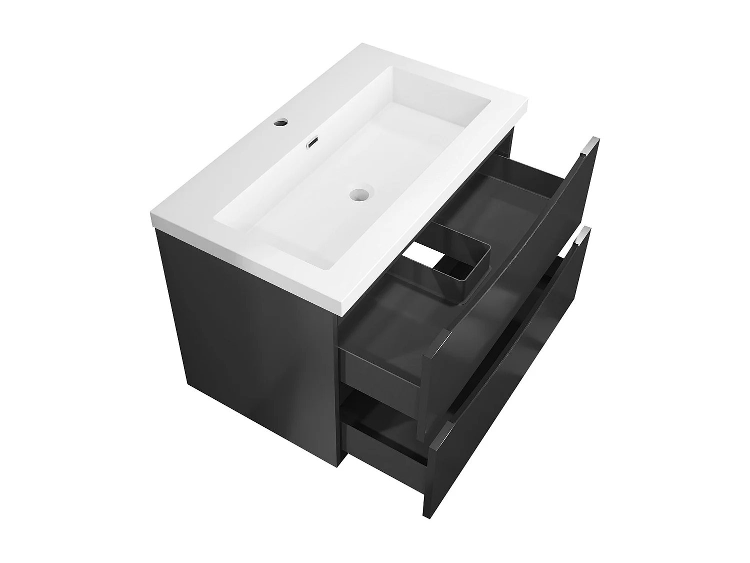 Meuble de salle de bain suspendu Brillant 80cm avec simple lavabo + 2 tiroirs, Anthracite