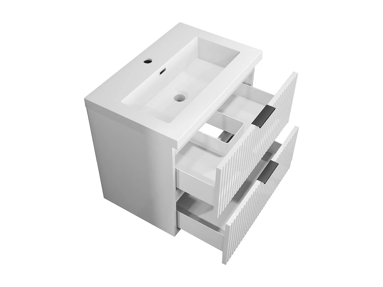 Meuble de salle de bain suspendu Strié Brillant 60cm avec simple lavabo + 2 tiroirs, Blanc