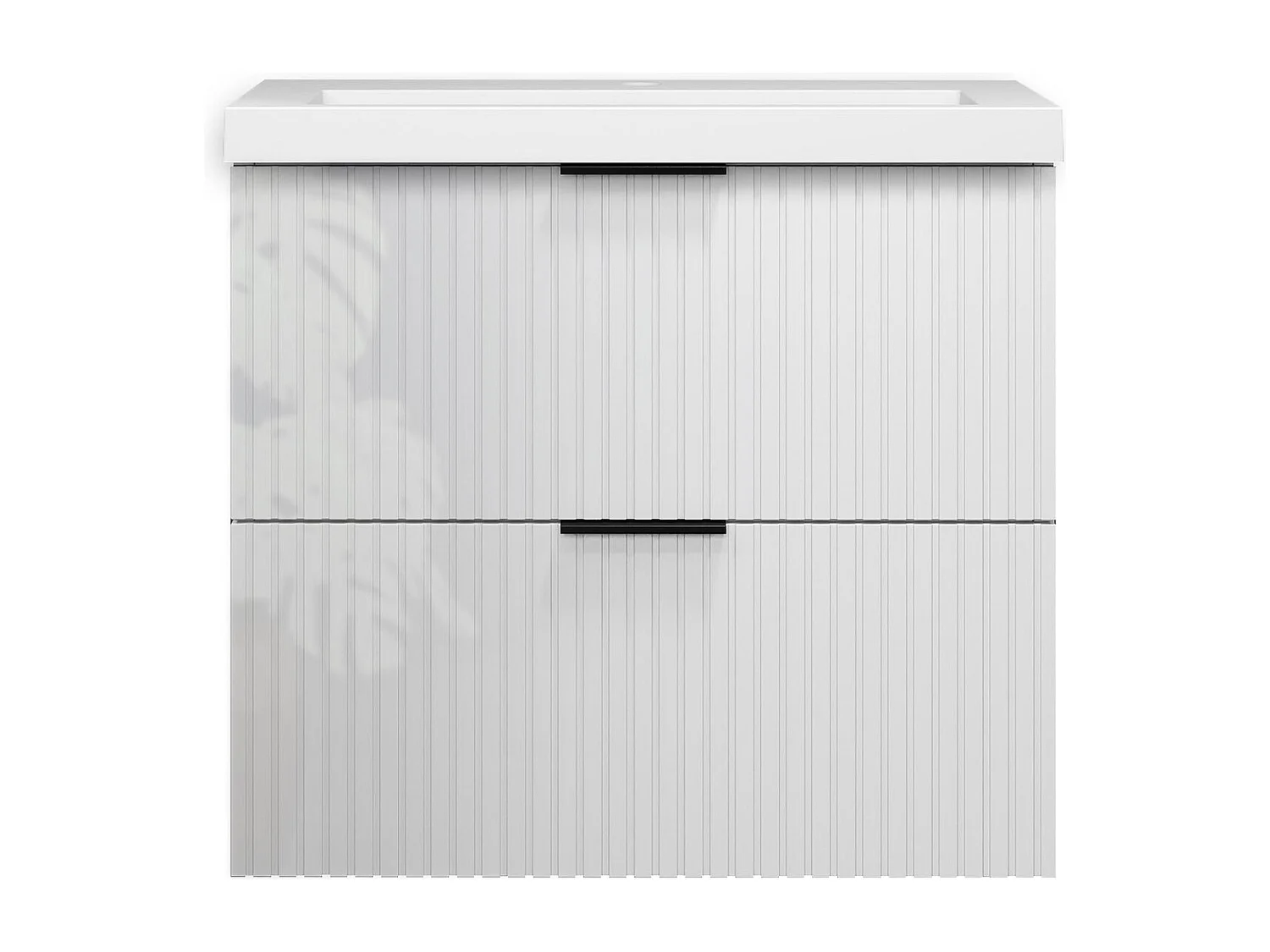 Meuble de salle de bain suspendu Strié Brillant 60cm avec simple lavabo + 2 tiroirs, Blanc