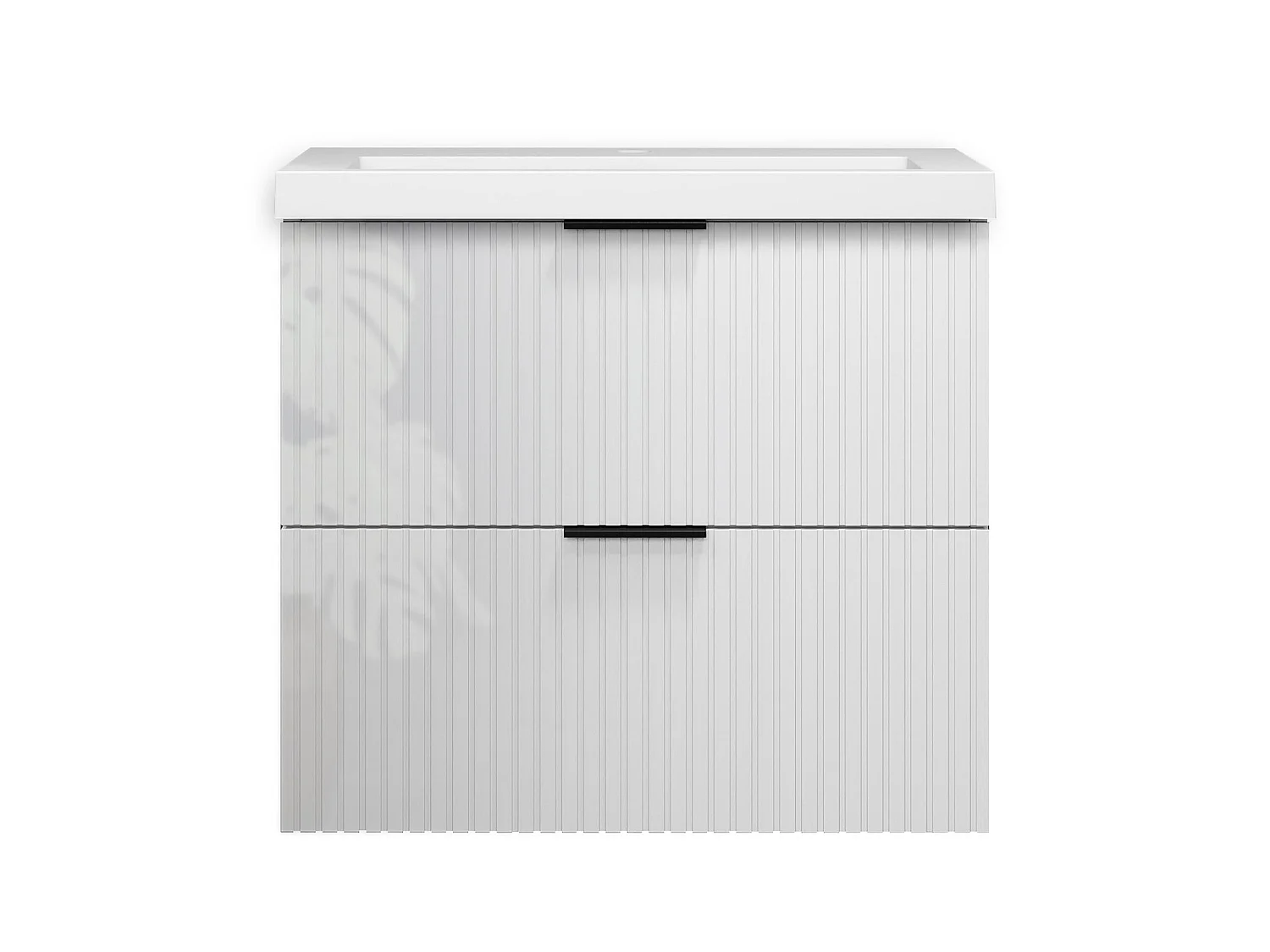 Meuble de salle de bain suspendu Strié Brillant 60cm avec simple lavabo + 2 tiroirs, Blanc