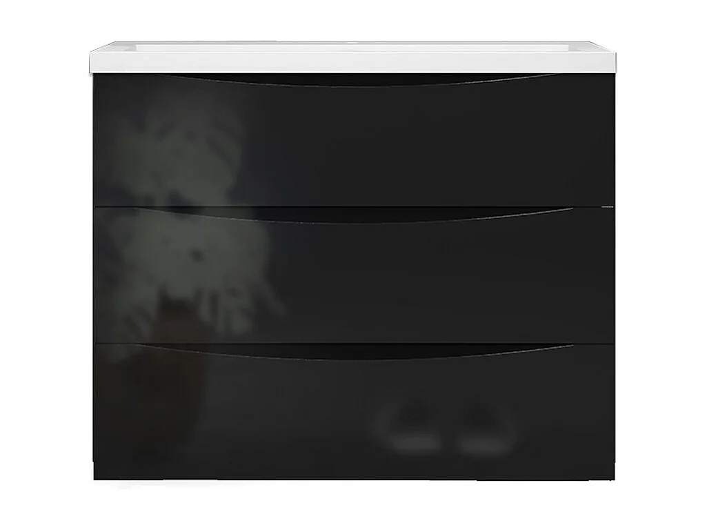 Meuble de salle de bain Brillant, Meuble de sol 100cm avec simple lavabo + 3 tiroirs, Noir