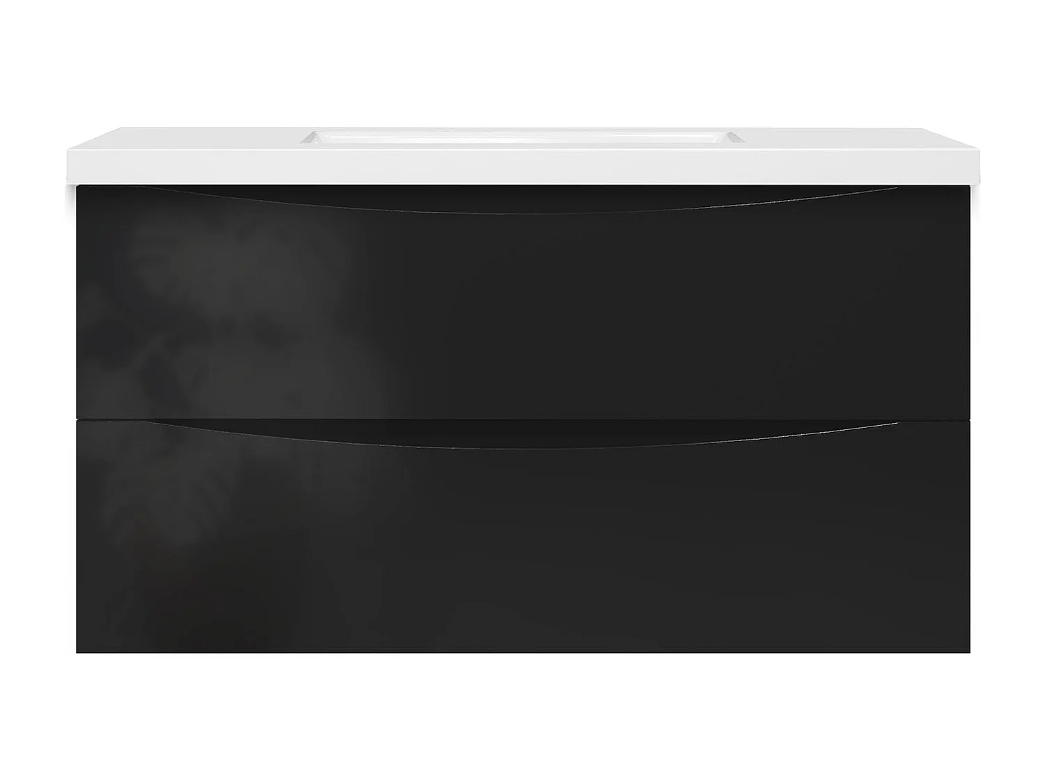 Meuble de salle de bain suspendu Brillant 100cm avec simple vasque + 2 tiroirs, Noir