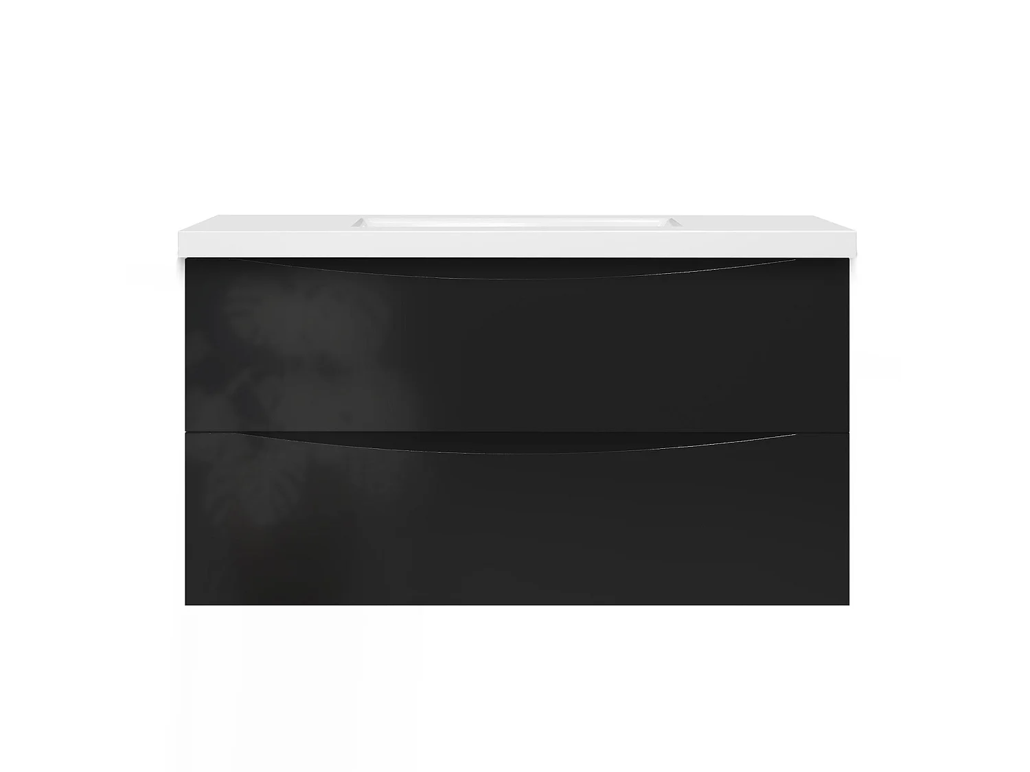 Meuble de salle de bain suspendu Brillant 100cm avec simple vasque + 2 tiroirs, Noir