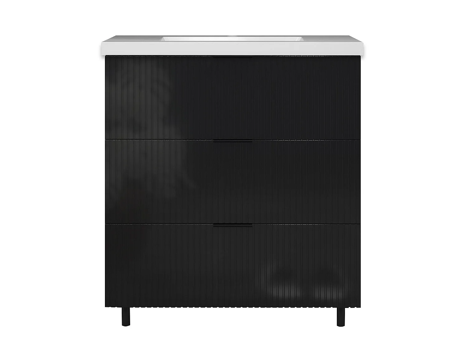 Meuble de salle de bain Strié Brillant, Meuble de sol 80cm avec simple vasque + 3 tiroirs, Noir