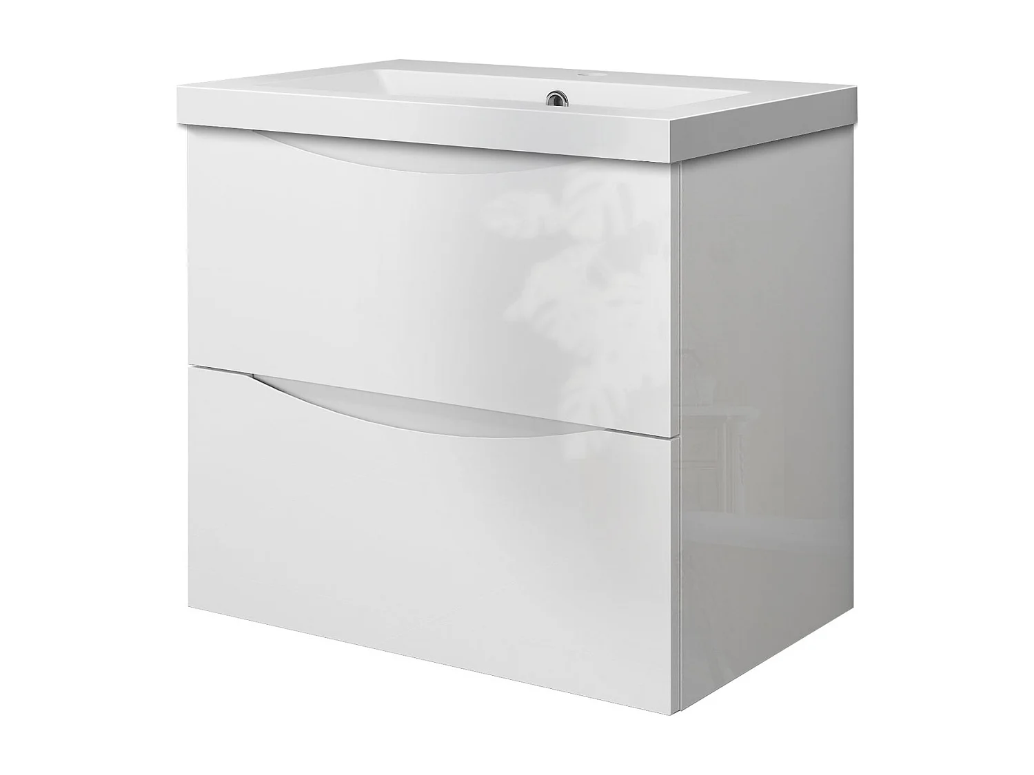 Meuble de salle de bain suspendu Brillant 60cm avec simple vasque + 2 tiroirs, Blanc