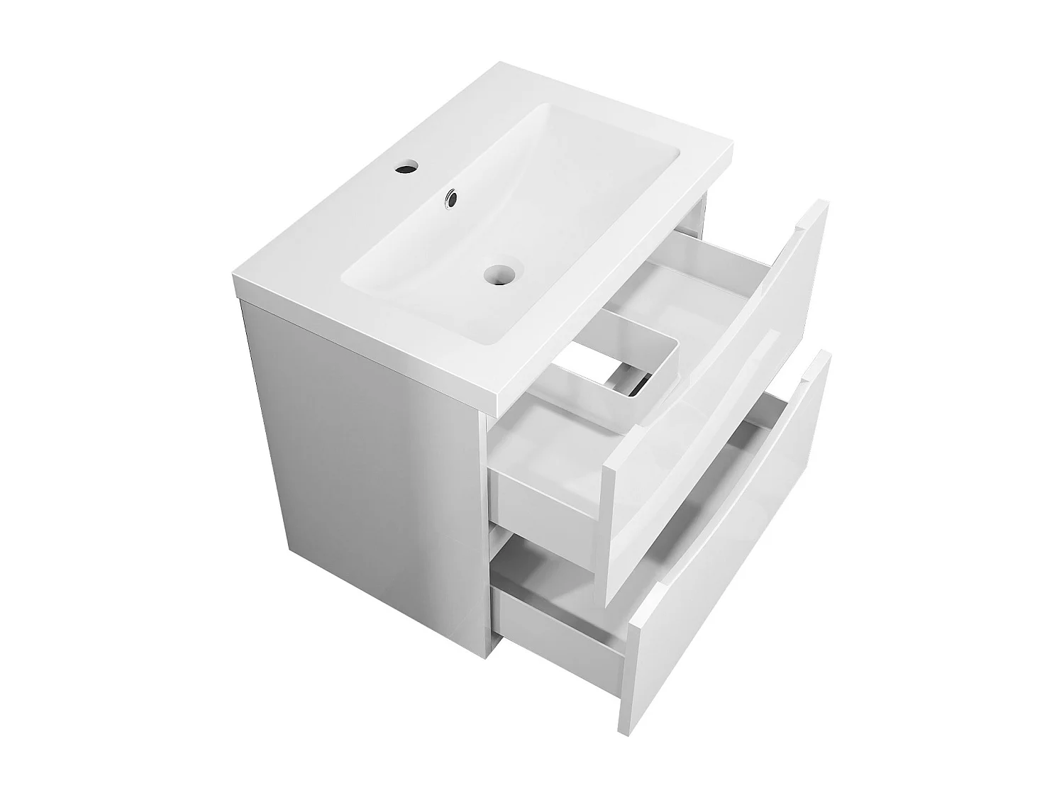 Meuble de salle de bain suspendu Brillant 60cm avec simple vasque + 2 tiroirs, Blanc