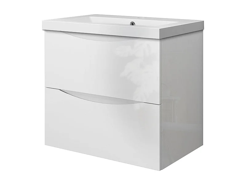 Meuble de salle de bain suspendu Brillant 60cm avec simple vasque + 2 tiroirs, Blanc