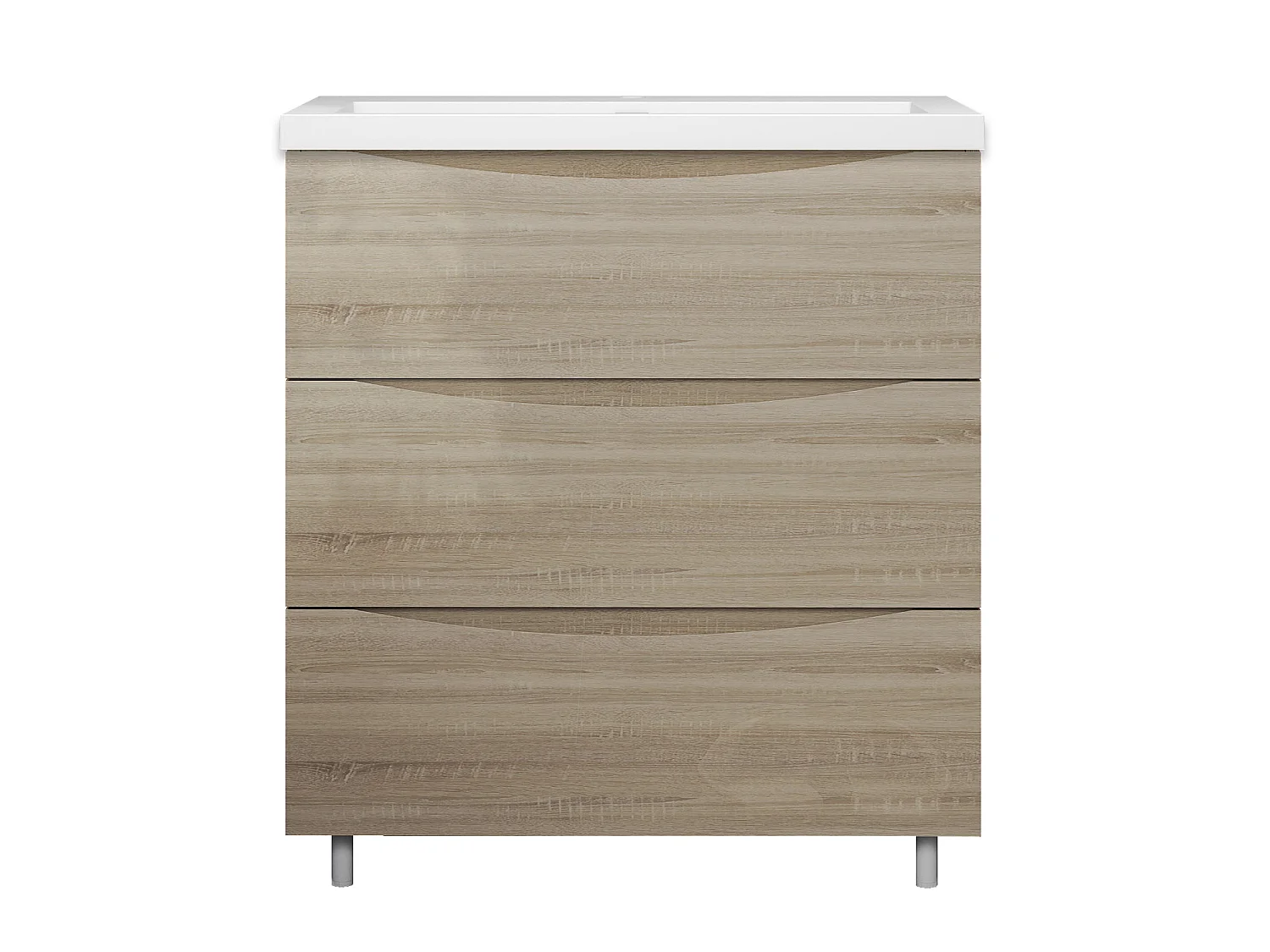 Meuble de salle de bain Brillant, Meuble de sol 80cm avec simple lavabo + 3 tiroirs, Chêne