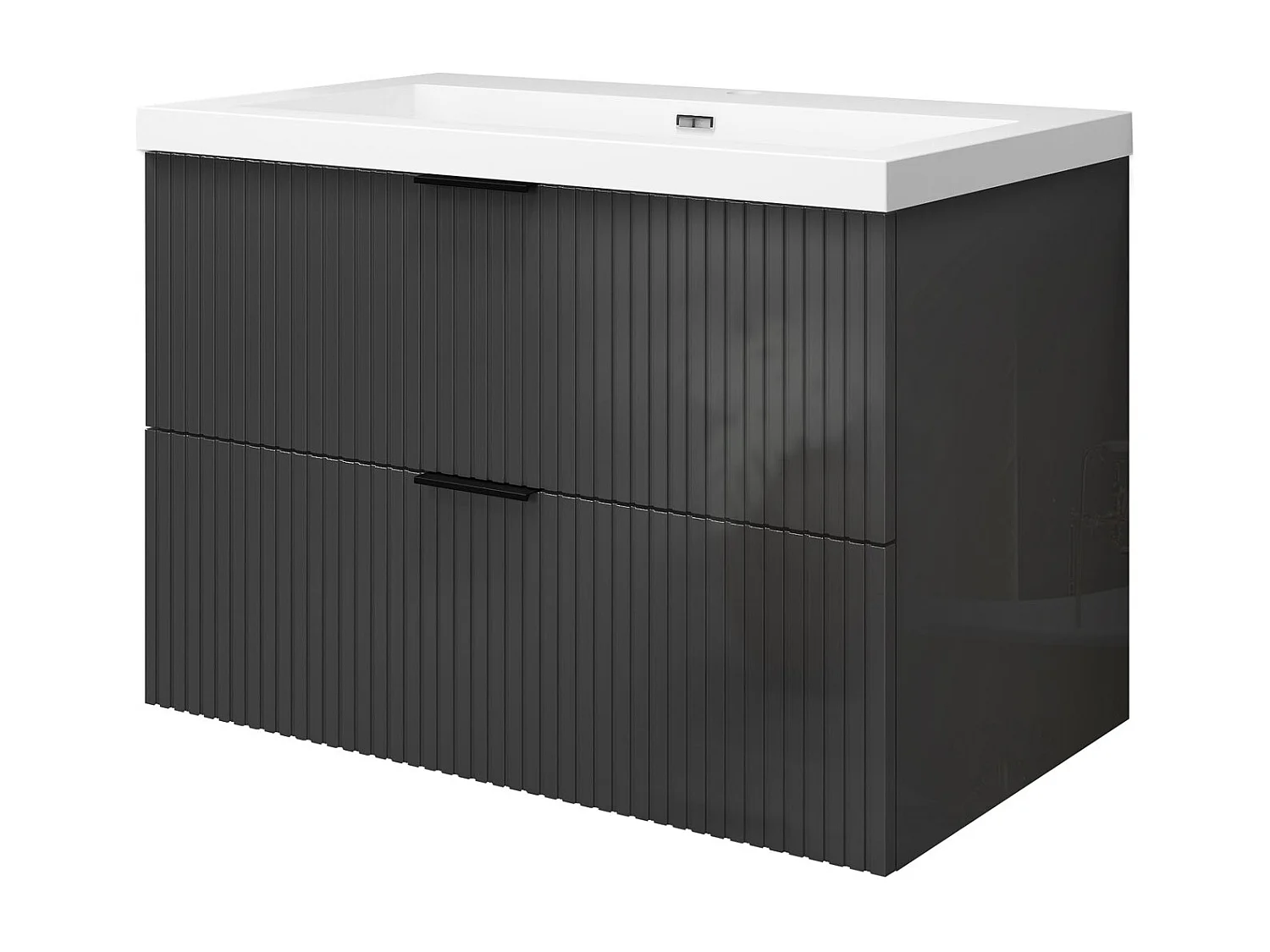 Meuble de salle de bain suspendu Strié Brillant 80cm avec simple lavabo + 2 tiroirs, Anthracite
