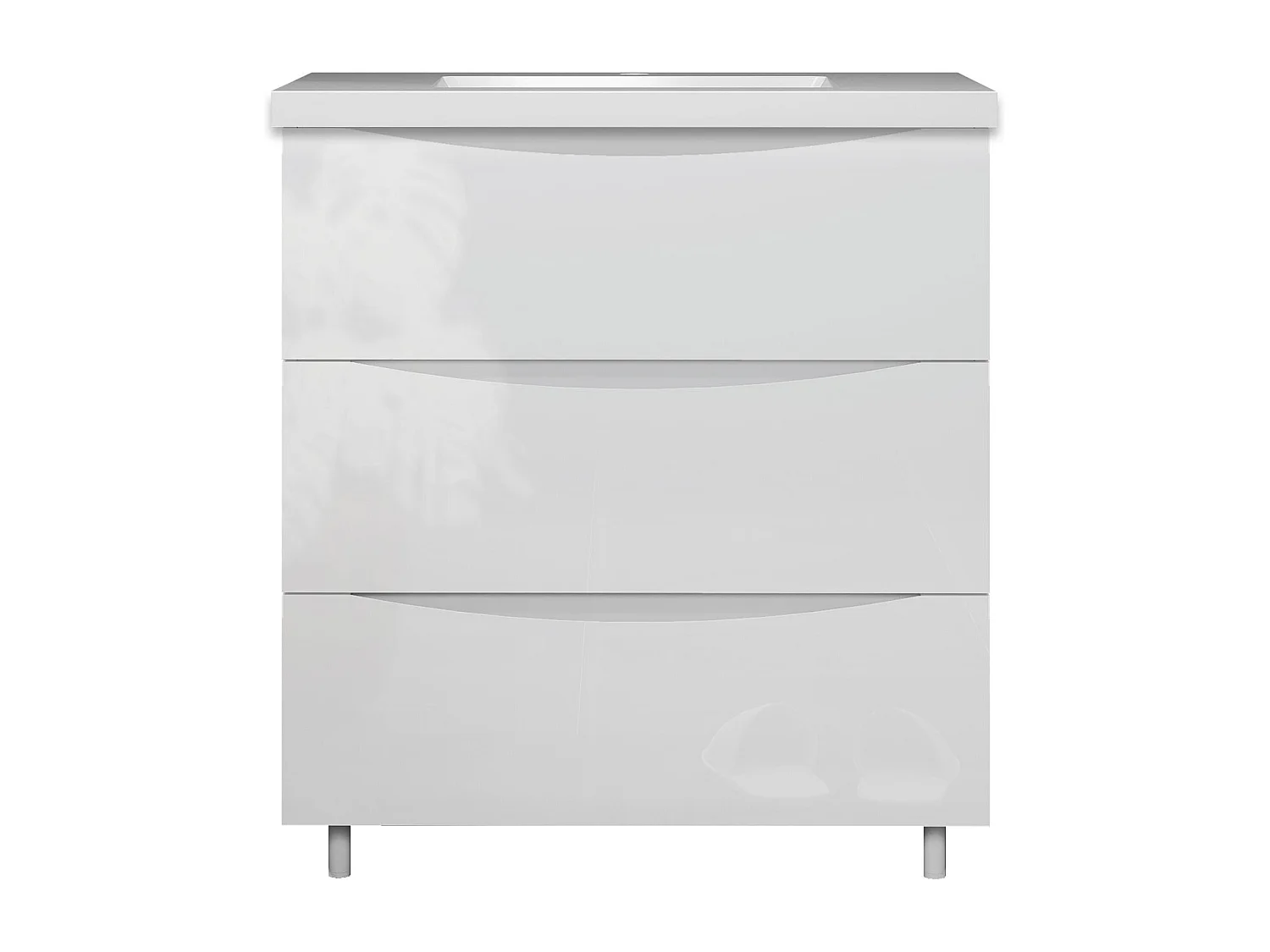Meuble de salle de bain Brillant, Meuble de sol 80cm avec simple lavabo + 3 tiroirs, Blanc