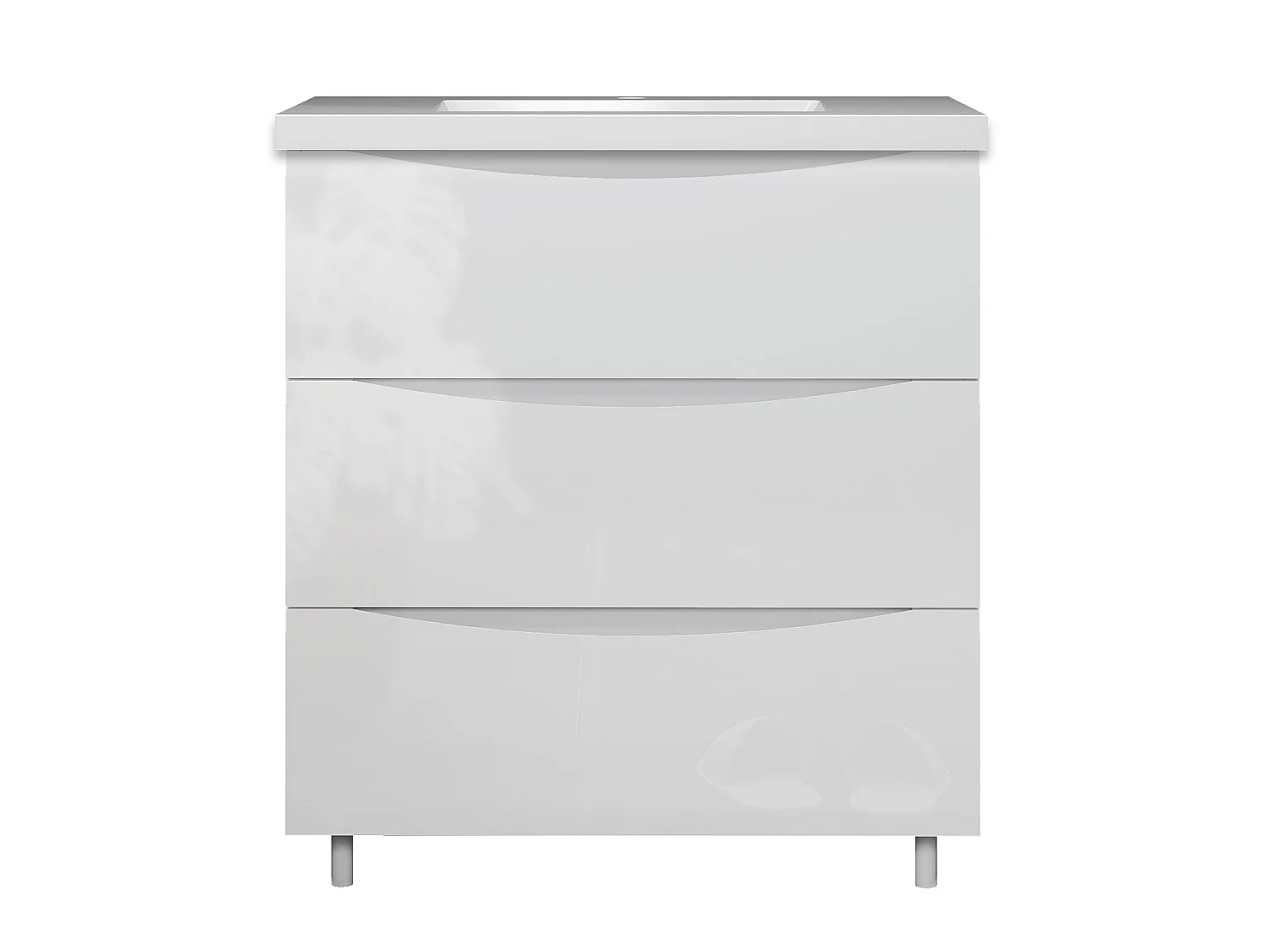 Meuble de salle de bain Brillant, Meuble de sol 80cm avec simple lavabo + 3 tiroirs, Blanc