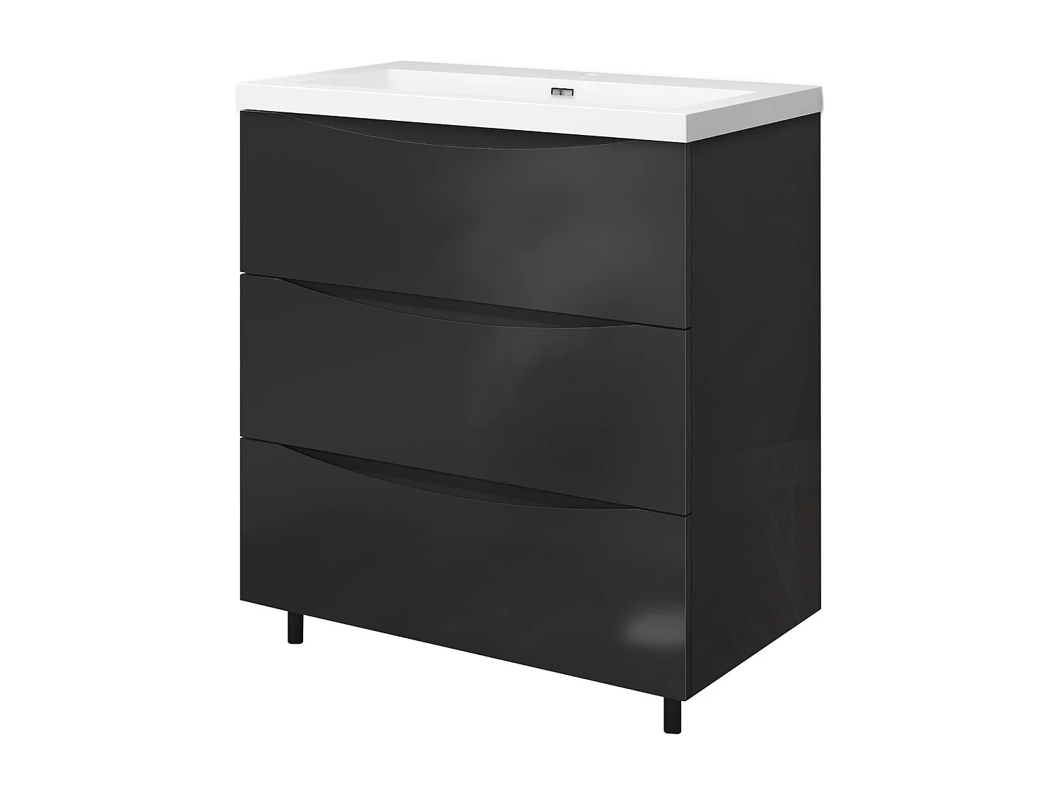 Meuble de salle de bain Brillant, Meuble de sol 80cm avec simple lavabo + 3 tiroirs, Anthracite