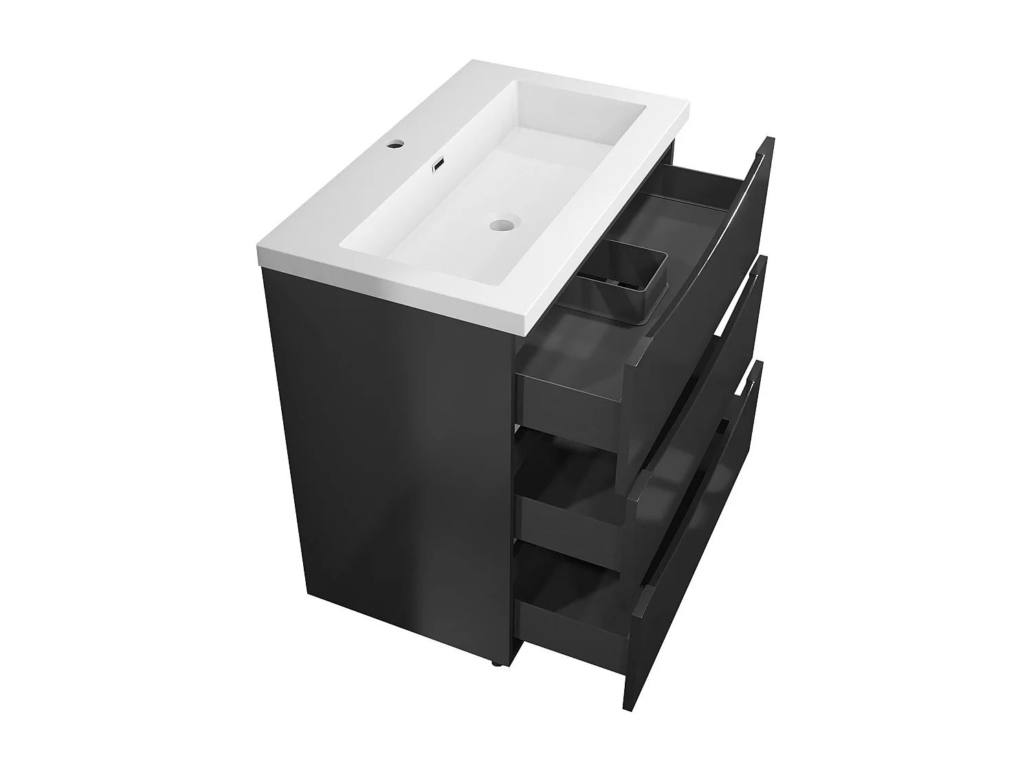 Meuble de salle de bain Brillant, Meuble de sol 80cm avec simple lavabo + 3 tiroirs, Anthracite