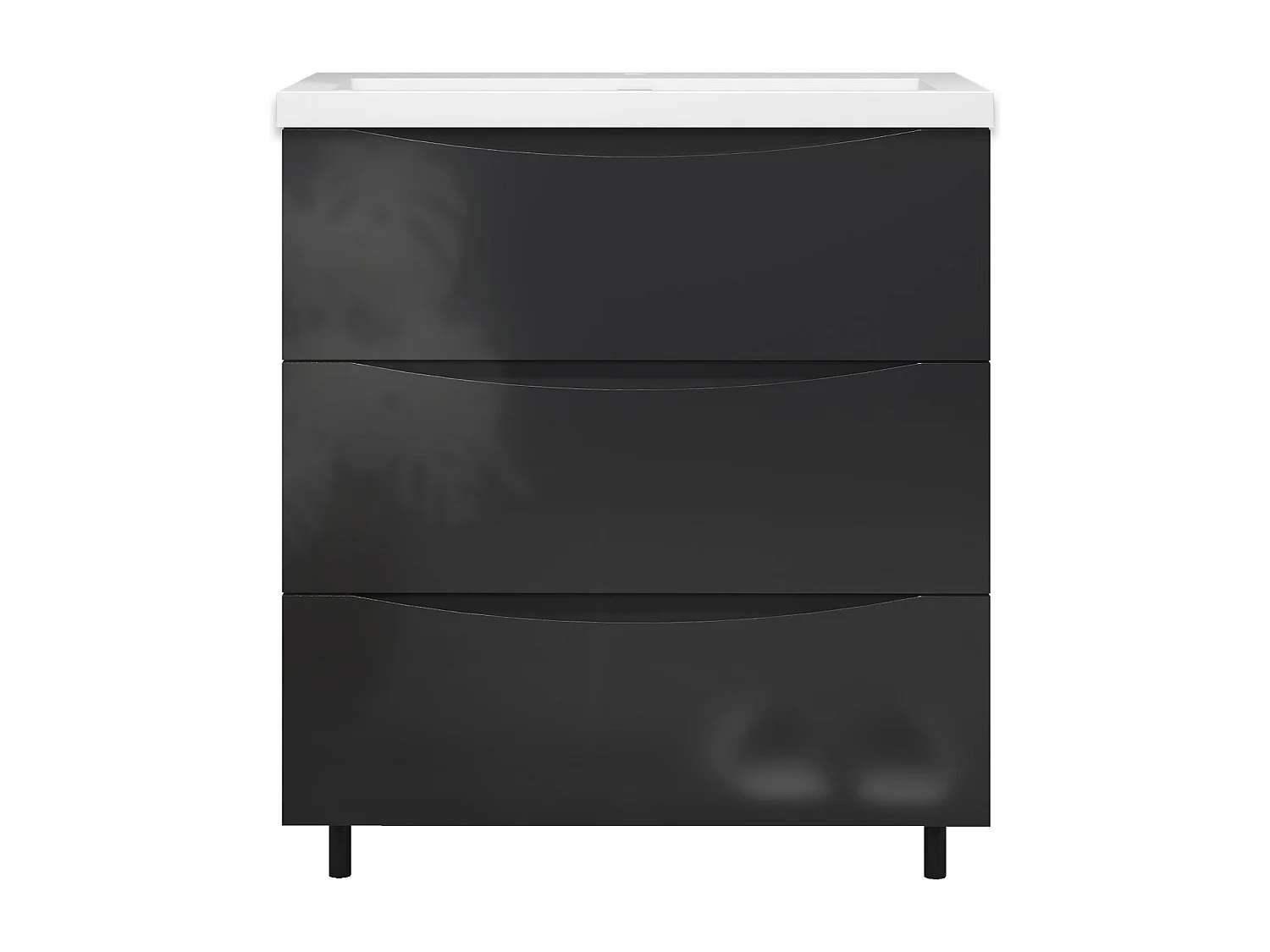 Meuble de salle de bain Brillant, Meuble de sol 80cm avec simple lavabo + 3 tiroirs, Anthracite