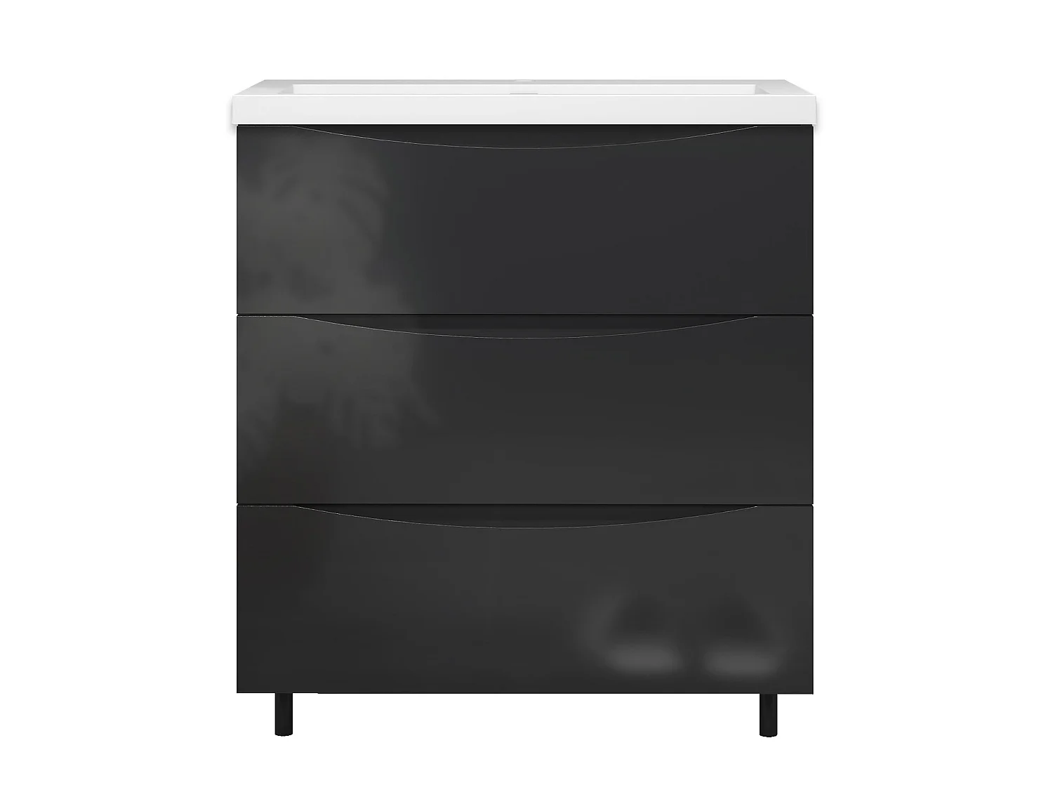 Meuble de salle de bain Brillant, Meuble de sol 80cm avec simple lavabo + 3 tiroirs, Anthracite