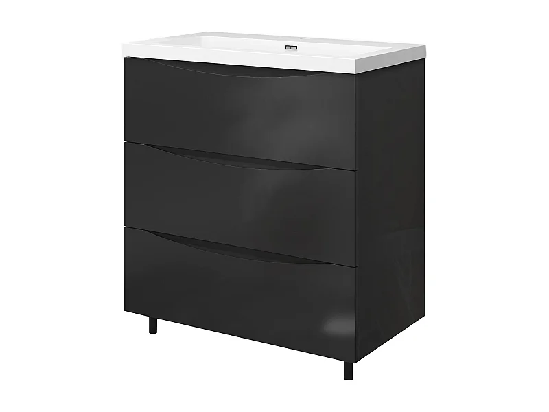 Meuble de salle de bain Brillant, Meuble de sol 80cm avec simple lavabo + 3 tiroirs, Anthracite
