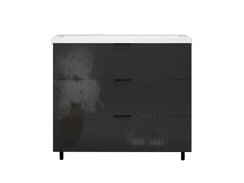 Meuble de salle de bain Strié Brillant, Meuble de sol 100cm avec simple lavabo + 3 tiroirs, Anthracite