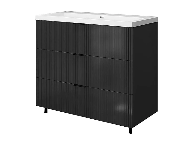 Meuble de salle de bain Strié Brillant, Meuble de sol 100cm avec simple lavabo + 3 tiroirs, Anthracite