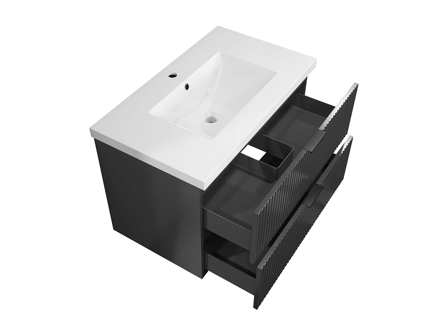 Meuble de salle de bain suspendu Strié Brillant 80cm avec simple vasque + 2 tiroirs, Anthracite