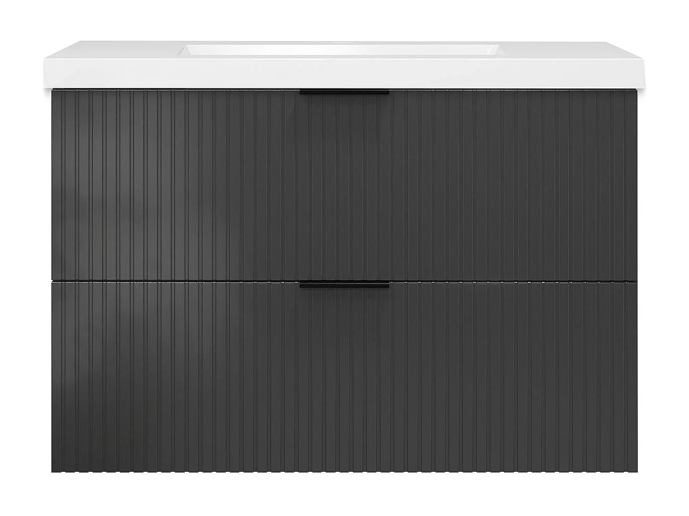 Meuble de salle de bain suspendu Strié Brillant 80cm avec simple vasque + 2 tiroirs, Anthracite